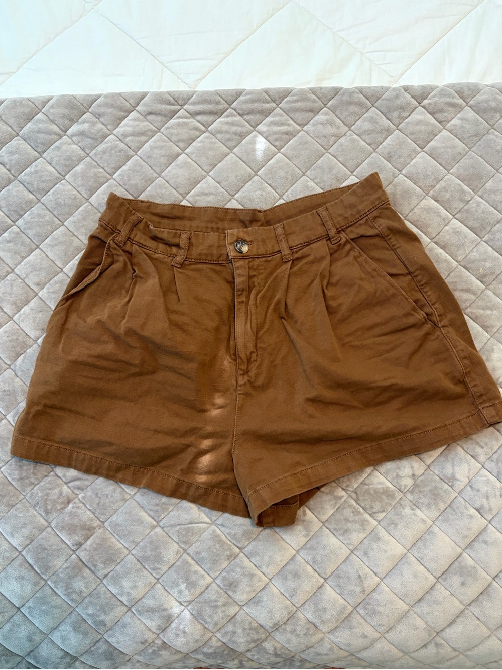 Free People Brown High-Rise Cotton Bermuda Shorts